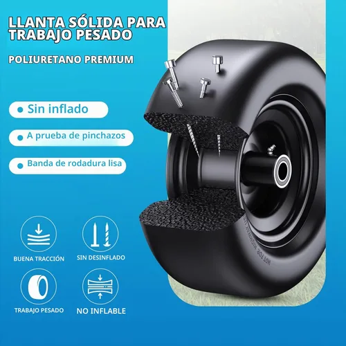 Vista 9 de Conjunto de neumáticos y ruedas planas de 11 x 4.00-5 pulgadas, ajuste universal de 11 x 4.00-5, ruedas sólidas para uso residencial y comercial