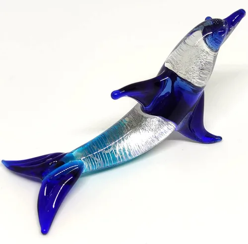 Vista 8 de Figuras artísticas de cristal soplado a mano en miniatura de delfín, animales marinos, océano, regalo coleccionable para decoración del hogar