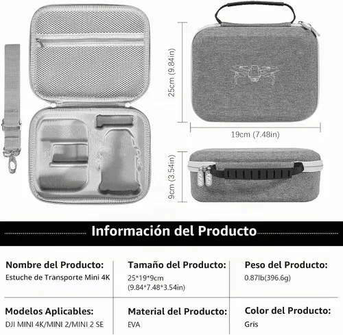 Vista 6 de Estuche de transporte para DJI Mini 4K/Mini 2 SE, bolsa de almacenamiento rígida 5 en 1, incluye 1 par de balancines, protector de joystick, soporte