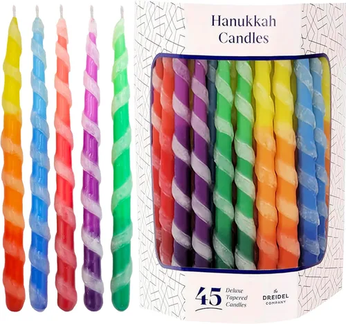 Vista 8 de Paquete de 10 velas de menorá trenzadas de lujo de Hanukkah para las 8 noches de Janucá, multicolor, 1 hora de tiempo de combustión
