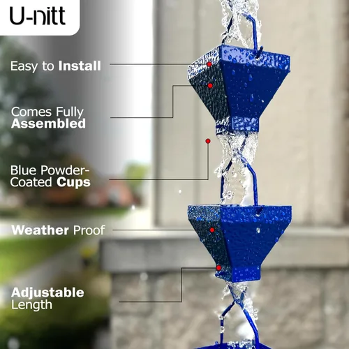 Vista 4 de U-nitt Cadena de lluvia colección de agua para canalones, atrapador de agua de lluvia y desviador, cadenas de 8.5 pies para jardín exterior, copas