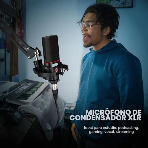 Vista 9 de XLR Micrófono de condensador cardioide XLR con diafragma grande de 0.98 pulgadas para computadora PC Metal Micrófono de estudio profesional