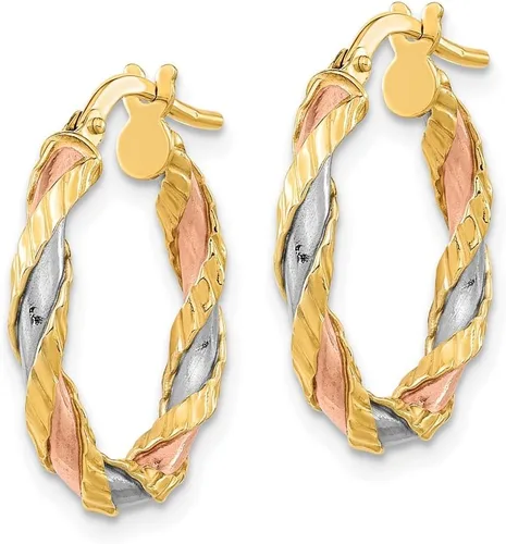 Vista 3 de FJC Finejewelers Pendientes de aro retorcidos en oro amarillo de 14 kt con textura de rodio rosa y blanco, 0.827 x 0.787 in, Metal, No es una piedra
