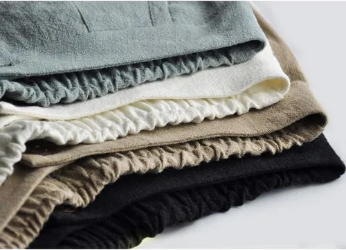 Vista 3 de Minibee - Pantalones informales de lino para mujer con cintura elástica y bolsillos