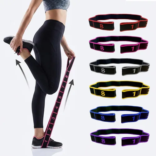 Vista 3 de Bandas de resistencia de fitness con asas para estiramiento y yoga, banda elástica de entrenamiento de 8 secciones con marcas claras, bandas