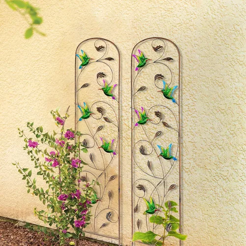 Vista 5 de SUNNYPARK Juego de 2 enrejados de jardín de metal con forma de colibrí para plantas trepadoras, enrejado decorativo para verduras y flores