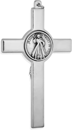 Vista 2 de Colgante Cruz Nuestra Señora de Medjugorje con esmalte azul, Metal
