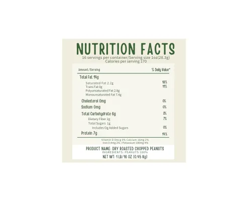 Vista 2 de Beyond Nature Cacahuetes picados tostados secos – Sin sal 1 libra (16 oz) sellados al vacío, sin OMG, sin aceite y sin sal, bajo en carbohidratos