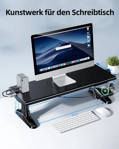 Vista 8 de Monitor Stand with 6 USB C 3.0 Hubs, Height Adjustable Monitor Riser Desk Organiser Monitor Stand Riser with Mobile Phone Holder, Screen Riser Stand