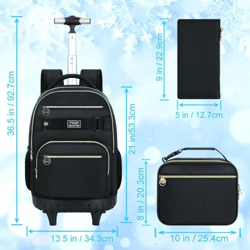 Vista 4 de Mochila con ruedas para mujeres y hombres, 3 unidades, 21 pulgadas, con ruedas, para adolescentes, niños, universidad, con ruedas, Negro clásico