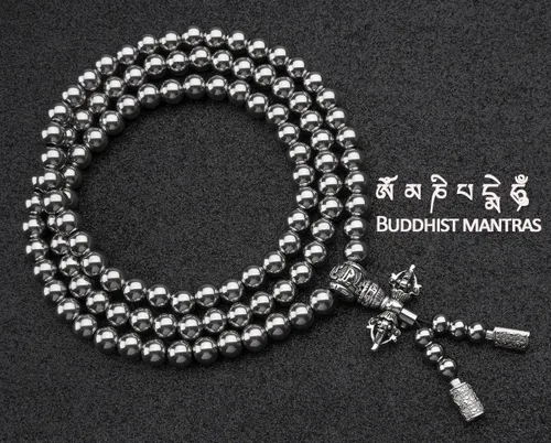 Vista 3 de 108 Destiny Nepal Prayer Full Metal Buddism Bead Mala Collar (acero inoxidable)