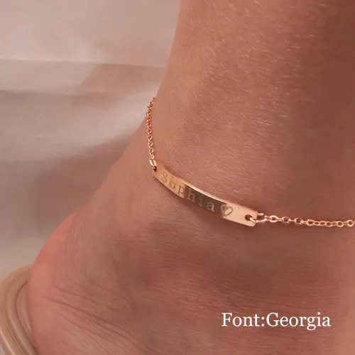 Vista 4 de Customized Name Bar Anklet 16K Plated Gold Rose Gold Silver Valentine's Day Wedding Chrisams Bridemaids Gift Personalized gift