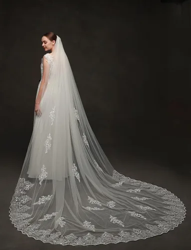 Vista 5 de EllieHouse Cathedral 1 Tier Sequin Lace Wedding Bridal Veil With Comb L81
