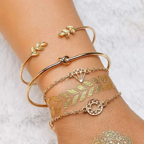 Vista 5 de Cocazyw 19 pulseras de varias capas apilables de oro rosa para mujer, pulseras ajustables para niñas, conjunto de regalos