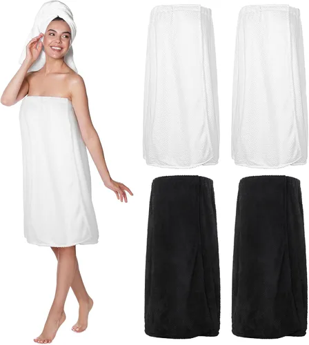 Vista 20 de 4 toallas envolventes para mujer, bata de spa con cierre ajustable, parte superior elástica, envoltura ligera para baño y ducha