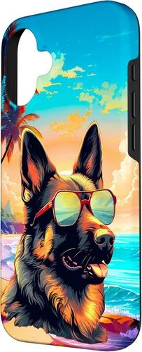 Vista 2 de Funda para iPhone 16 con diseño de pastor alemán, para amantes de los perros, playa, mar, para niños y niñas