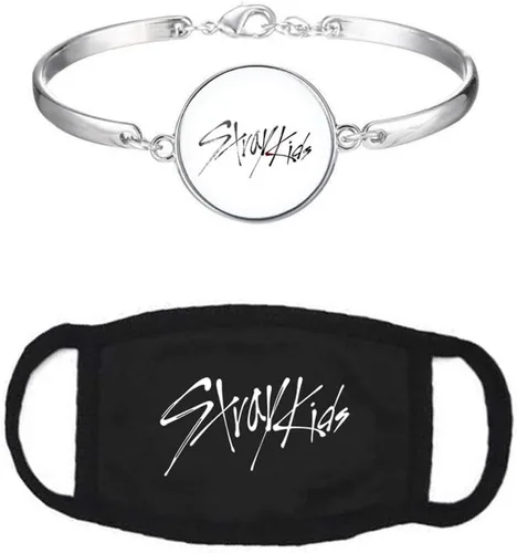 Vista 4 de WGEEEY Kpop Stray Kids - Juego de regalos para niños tarjeta fotográfica para niños calcomanías pulsera protector facial anillos collar colgante pin