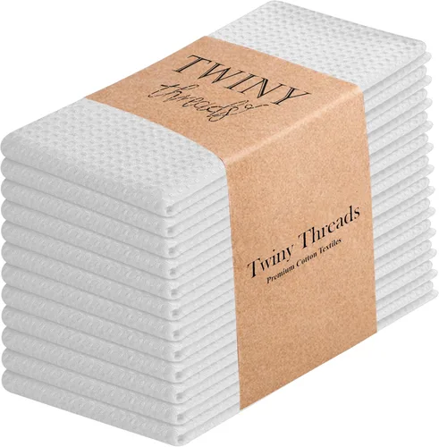 Vista 28 de TWINY threads Juego de toallas de cocina con diseño de diamante, 100% algodón, trapos grandes y trapos de lavado, absorbentes de secado rápido