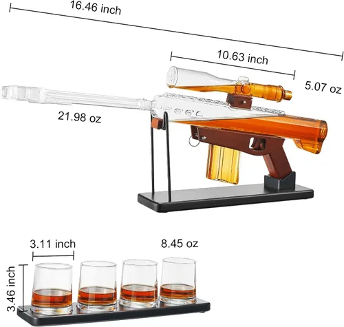 Vista 8 de Decantador de Francotirador Grande de 18", Regalos para Hombres Papá, Juego de Decantador de Whisky - Pistola de Vidrio con Mira de Francotirador AR
