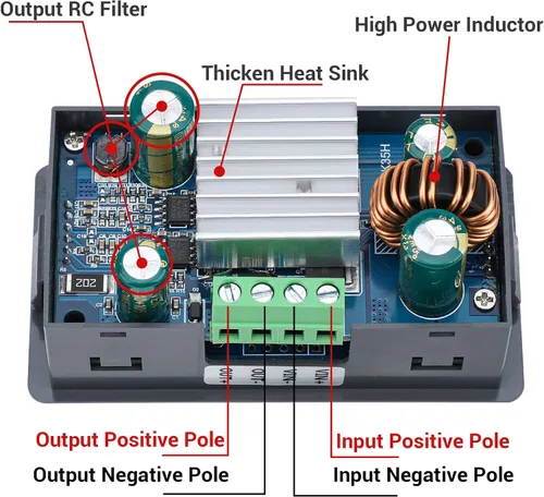Vista 3 de DROK Buck Boost Convertidor, DC 5.0-30V a 0.6-30V 4A 35W Regulador de voltaje ajustable Pantalla LCD 6V 9V 12V 24V módulo de fuente de alimentación