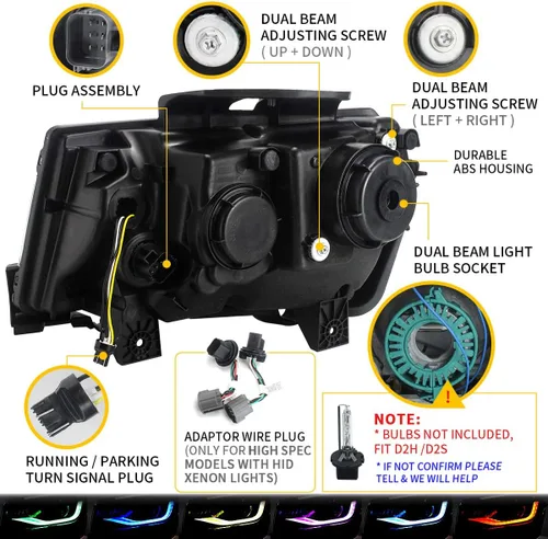 Vista 4 de VLAND Faros Compatibles con Chevy Camaro 5ª Generación 2014 2015, Lente de Doble Luz (No Incluyen Focos, Lados del Conductor y del Pasajero)