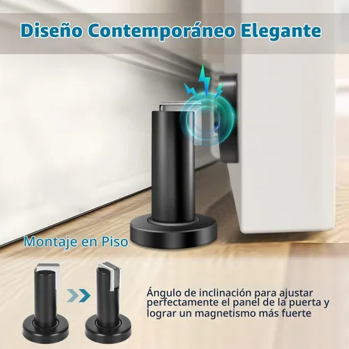 Vista 3 de Tope de puerta magnético resistente, topes de puerta negros Soporte magnético de puerta de retención de puerta abierta, montaje en piso de pared