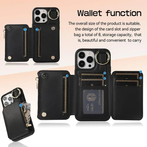 Vista 4 de UEEBAI Funda tipo cartera cruzada para iPhone 13 Pro Max de 6.7 pulgadas, tarjetero con función atril y bloqueo RFID, funda de piel sintética