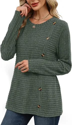 Vista 4 de WIHOLL Suéteres de otoño para mujer, trajes de profesor, camisas de manga Verde