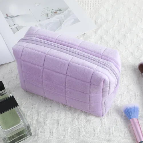 Vista 6 de Sibba Bolsa de maquillaje, bolsa suave para lápices, estuche estético para cosméticos, baño, ducha, organizador de artículos de aseo de felpa