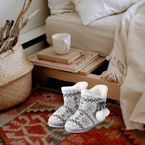 Vista 7 de Pantuflas de interior para mujer con parte superior de punto y lazo