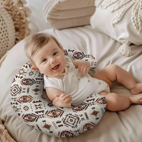 Vista 4 de Funda de almohada de lactancia con patrón nativo americano occidental, unisex, tribal, geométrico, extraíble, para bebés, niñas, niños, recién