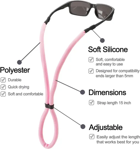 Vista 3 de Soporte para correa de lentes de sol para flotar, cordón ajustable para correa de lentes para hombres y mujeres, soporte para correa de gafas