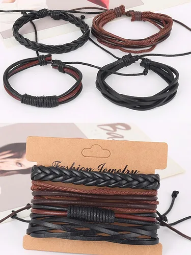 Vista 5 de Long tiantian Pulseras de cuero para hombre, estilo hippie, apilables, estilo bohemio, trenzadas, de los años 70, trajes de joyería para hombres