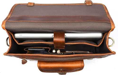 Vista 3 de Aaron Leather - Maletín de cuero vintage de 15 pulgadas (marrón caramelo)