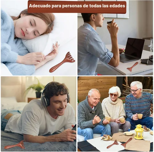 Vista 7 de 2 peines de masaje de madera, 6 garras, masajeador de madera para cabeza, pies, herramientas de masaje de terapia de madera para cabeza, espalda