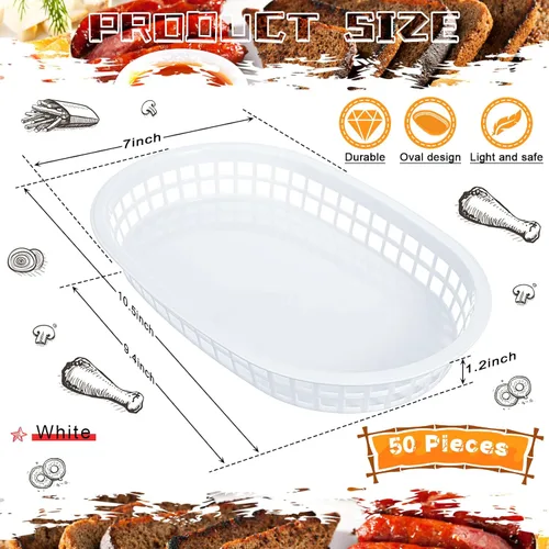 Vista 2 de Hsei - Paquete de 50 cestas blancas para alimentos, 10.5 x 7 pulgadas