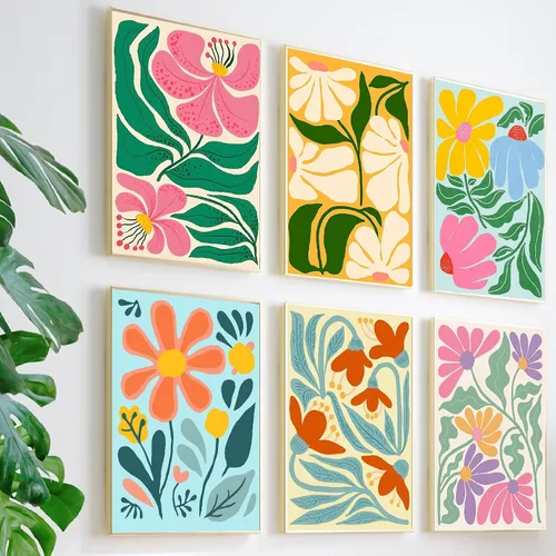 Vista 7 de Clendo Juego de 6 paquetes de pintura por números para adultos, kit de pintura por números de flores fáciles para adultos en lienzo sin marco