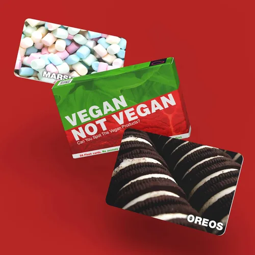 Vista 2 de Juego vegano no vegano - Adivina los productos veganos divertido juego de cartas flash - Divertido juego de adivinanzas de sí o no - adecuado