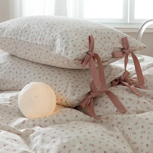 Vista 18 de HIGHBUY Juego de 2 fundas de almohada decorativas 100% algodón con estampado floral para niños y niñas (2 piezas, 20 x 26 pulgadas), cierre de sobre