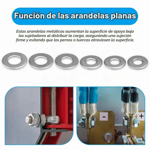Vista 4 de 200 piezas arandelas planas de 1/4'', OD 5/8'', arandelas de acero inoxidable 304, arandelas de metal SAE para tornillos y pernos