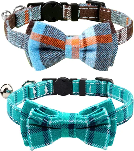 Vista 20 de Collar Joytale con corbatín y campana, lindos patrones de cuadros, 1 o 2 unidades de collares de seguridad para gato, Negro