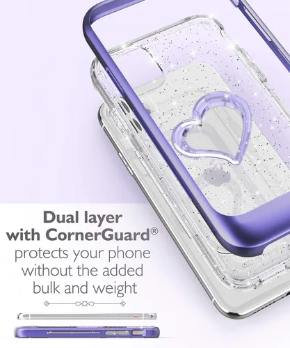 Vista 2 de VENA vLove - Funda transparente con purpurina compatible con Apple iPhone 11 (6.1 pulgadas 2019), forma de corazón (protección CornerGuard), funda