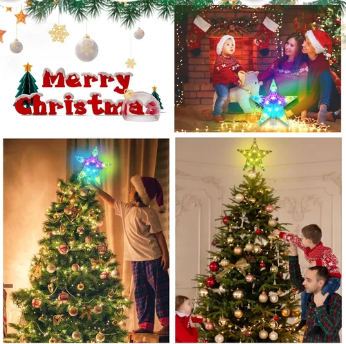 Vista 2 de Luces USB de Estrella para la Copa del Árbol de Navidad, Befoxfo, 9.5 pulgadas 10 LED multicolor con control remoto versátil alimentado por USB, luz