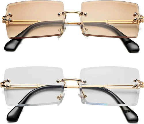 Vista 113 de Gafas de sol rectangulares para hombres/mujeres, gafas de sol pequeñas sin montura cuadrada