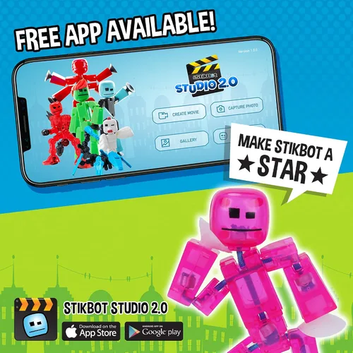 Vista 6 de StikBot Zing, juego de 8 figuras de acción coleccionables transparentes y trípode para teléfono celular, crea animación Stop Motion, ideal