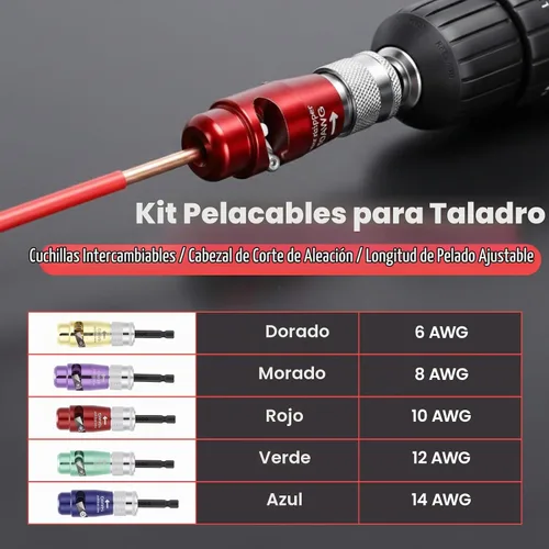 Vista 2 de Kit de pelacables 8 en 1 para taladro eléctrico con conector giratorio, herramienta automática de pelado de cables, pelacables de taladro
