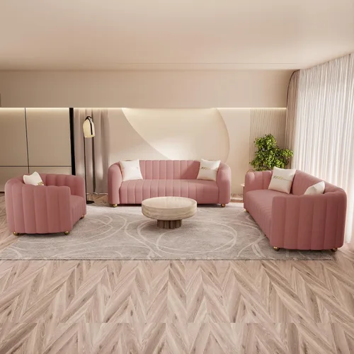 Vista 17 de Moderno juego de sofá de terciopelo negro de 3 piezas para sala de estar, juego de sofá curvado acolchado con patas de esfera de metal dorado