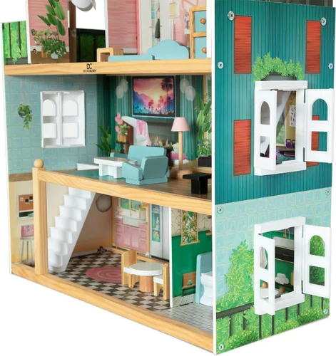 Vista 24 de Delta Children Casa de Muñecas South Beach - Casa de Muñecas de 3 Pisos con 4 Habitaciones - Incluye 16 Accesorios - Para Muñecas de 5 Pulgadas