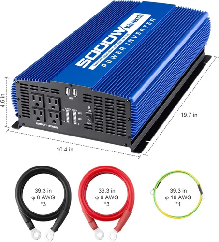 Vista 2 de Inversor de corriente de 5000 W de 12 V a 110 V con 4 salidas de CA, 2 puertos USB para campamento/camión/RV/hogar