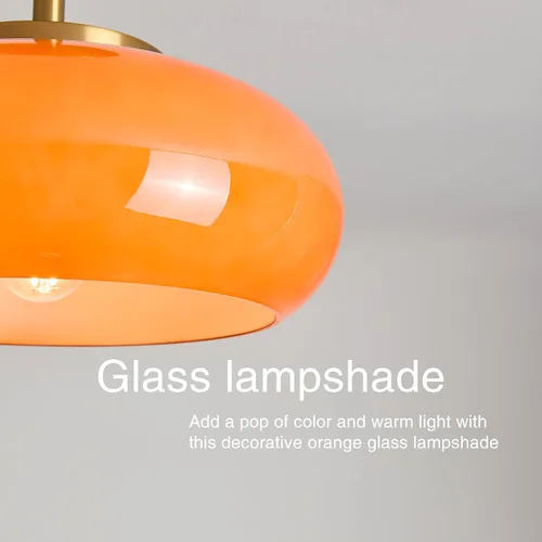 Vista 5 de FCTWAKS Lámpara de techo semiempotrada dorada moderna de 11 pulgadas con pantalla de cristal naranja, lámpara de mediados de siglo para pasillo
